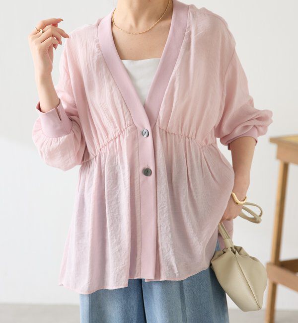  「《1枚で着映える》ギャザー切替シャツカーディガン」|シャツ・ブラウス|