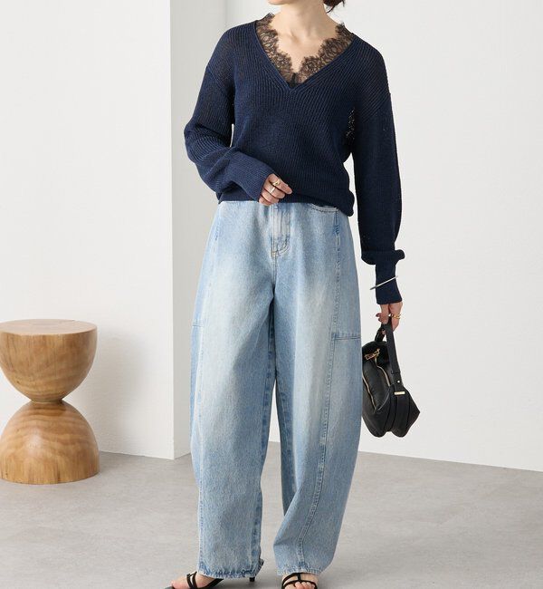  「【トレンド感抜群】ペーパーヤーンレース衿ニット」|ニット・セーター|