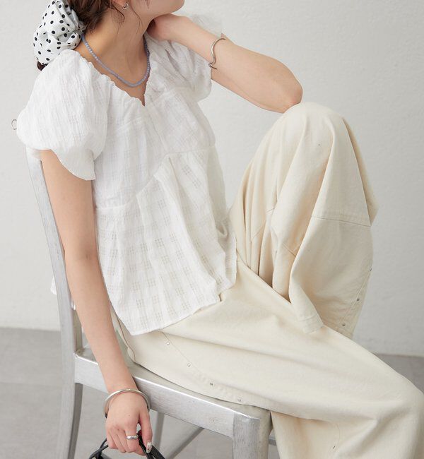  「チェックパフブラウス」|シャツ・ブラウス|