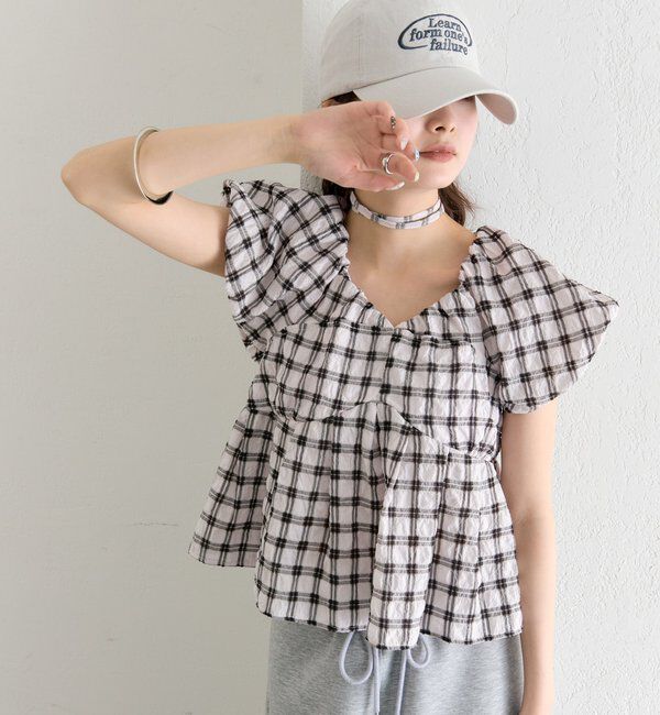  「チェックパフブラウス」|シャツ・ブラウス|
