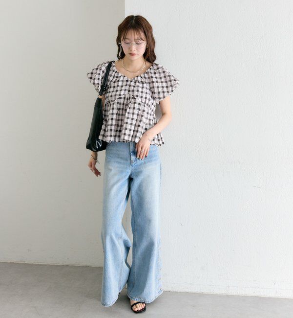  「チェックパフブラウス」|シャツ・ブラウス|