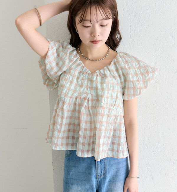  「チェックパフブラウス」|シャツ・ブラウス|