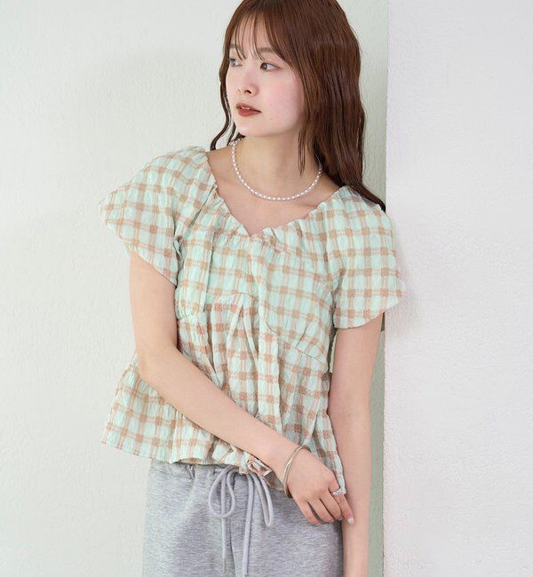  「チェックパフブラウス」|シャツ・ブラウス|