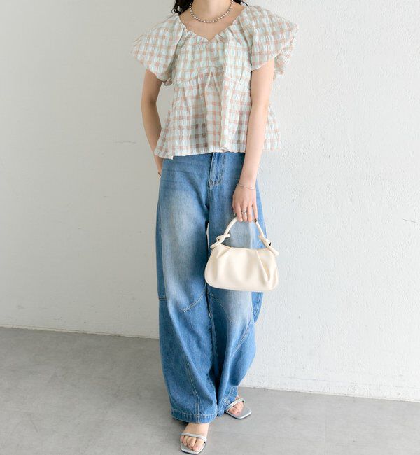  「チェックパフブラウス」|シャツ・ブラウス|