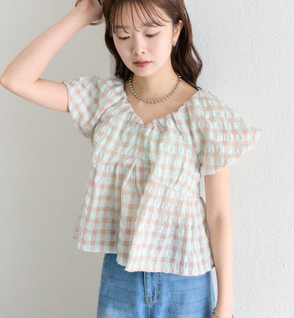  「チェックパフブラウス」|シャツ・ブラウス|