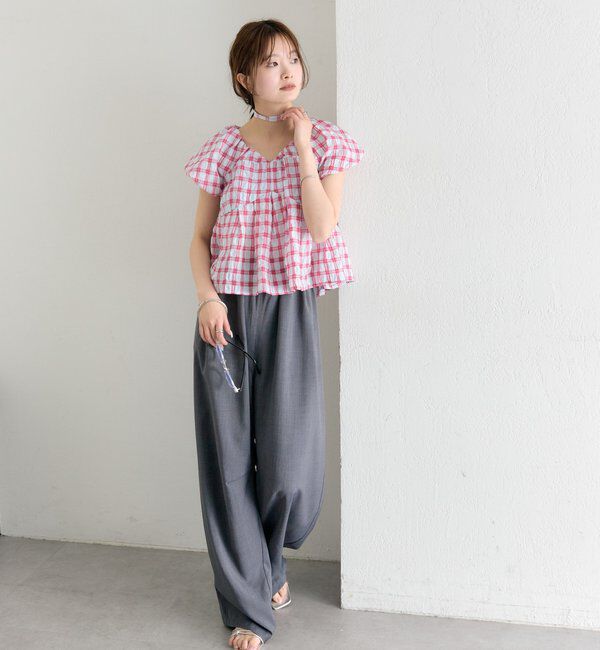  「チェックパフブラウス」|シャツ・ブラウス|