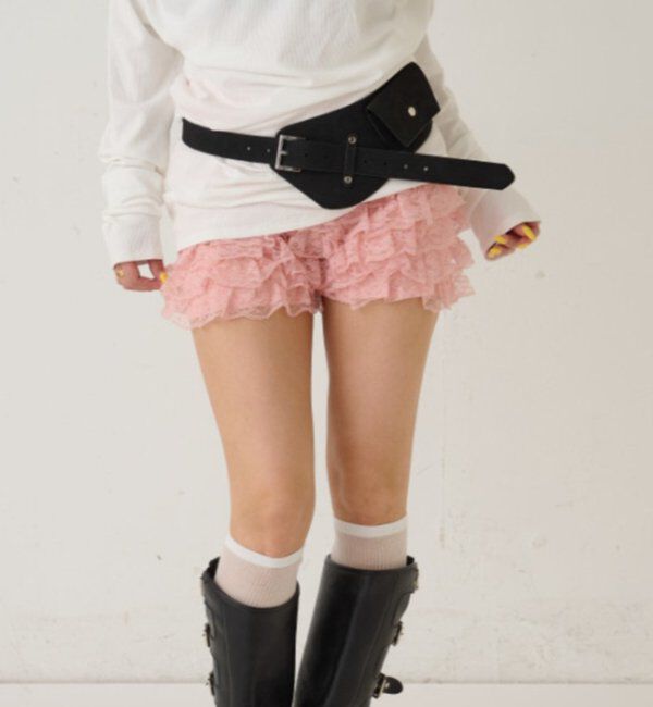  「レースショートパンツ(無地/ドット/チェック/レオパード)」|チノ|ピンク