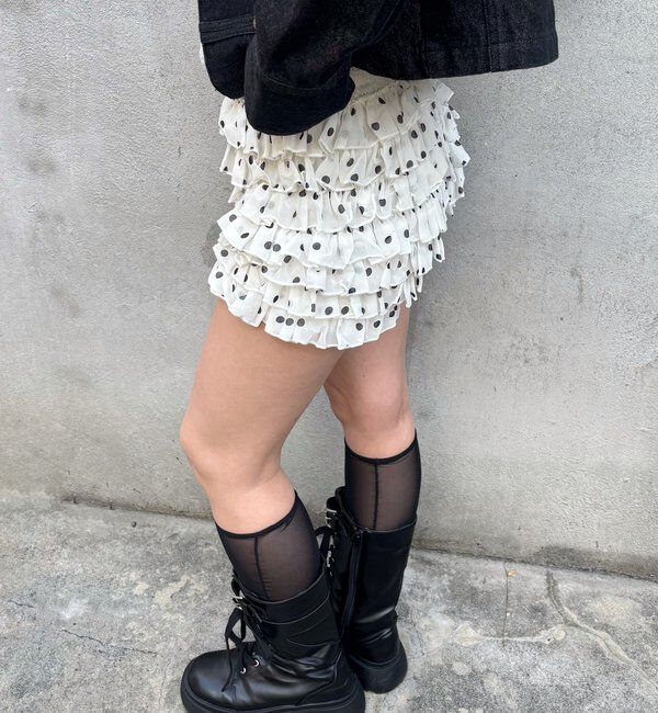  「レースショートパンツ(無地/ドット/チェック/レオパード)」|チノ|