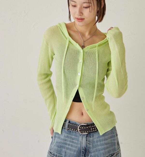  「シアーリブニットナローフーディ」|カーディガン|