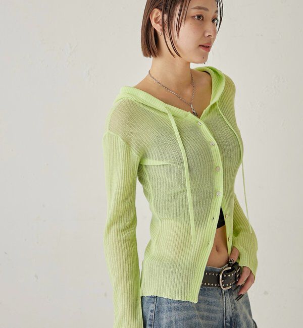  「シアーリブニットナローフーディ」|カーディガン|