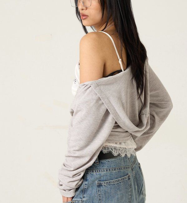  「刺繍ロゴサテンスリップキャミ」|シャツ・ブラウス|