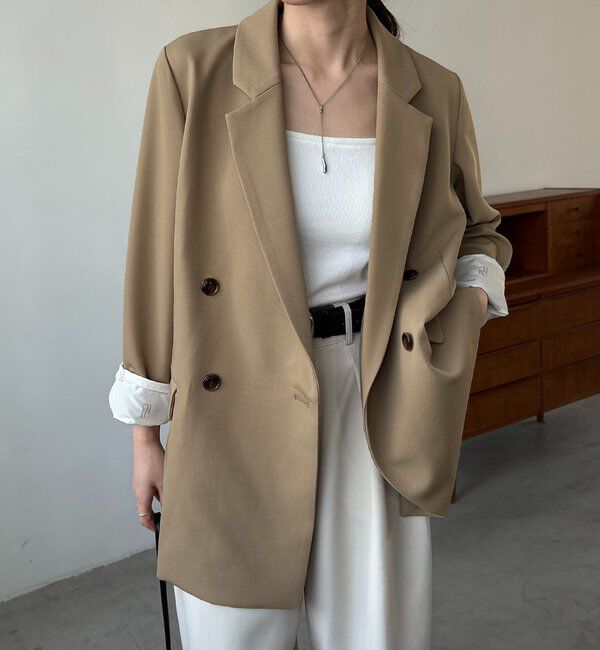  「【再販・サイズ展開あり・WEB限定カラー/グレージュ】Wテーラージャケット」|テーラードジャケット|