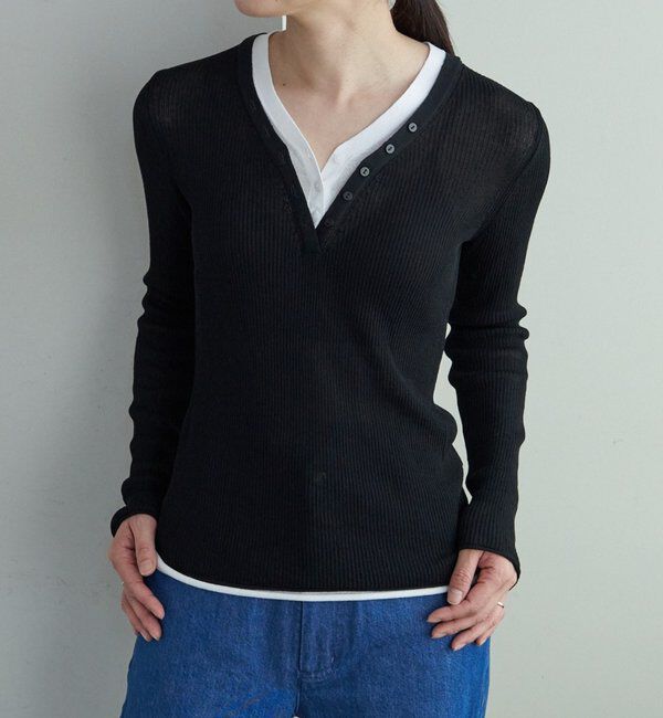  「ヘンリーネックレイヤードニット」|ニット・セーター|ブラック