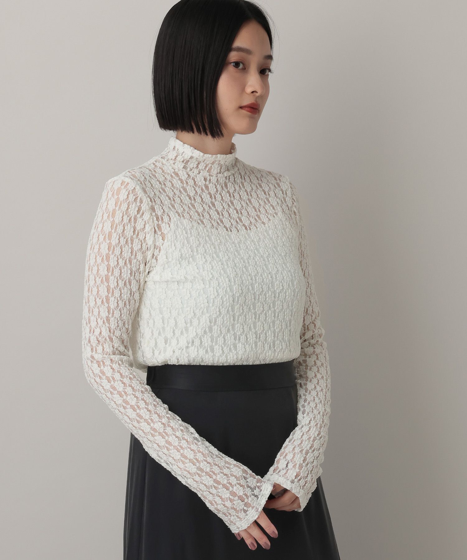 A part by 「ハイネックレースカットプルオーバー_長袖」|Tシャツ・カットソー|