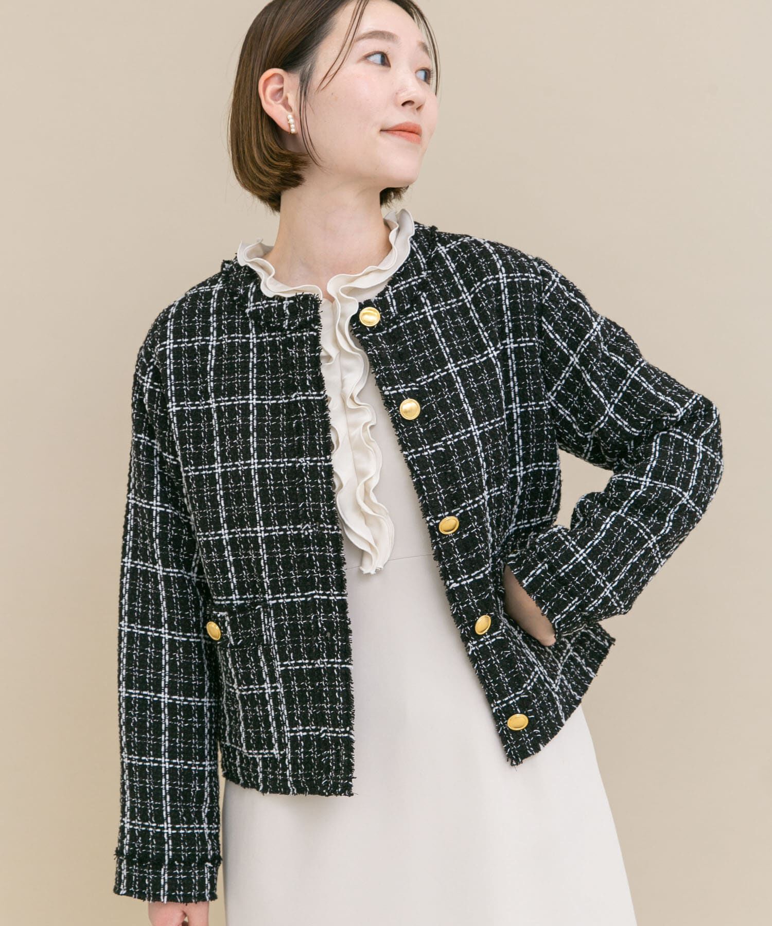 URBAN RESEARCH ROSSO「『WEB限定』ツイードノーカラージャケット」|ノーカラージャケット|ブラック