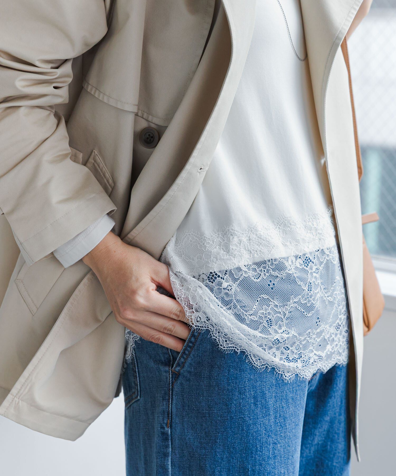 URBAN RESEARCH DOORS「レースドッキングカットソー」|Tシャツ・カットソー|