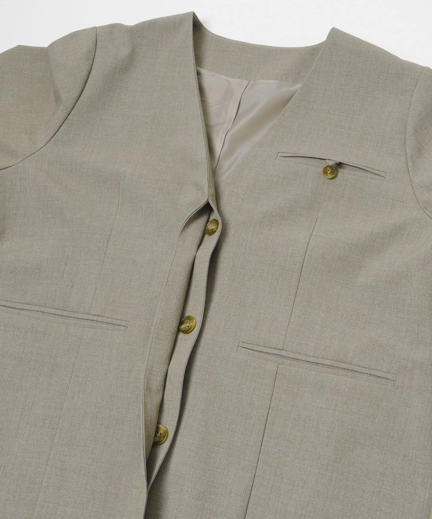  「ノーカラーデザインジャケット」|ノーカラージャケット|