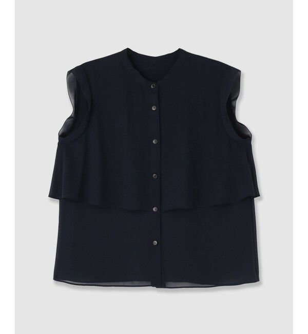 allureville「ジョーゼットオーバーラップブラウス」|シャツ・ブラウス|ネイビー