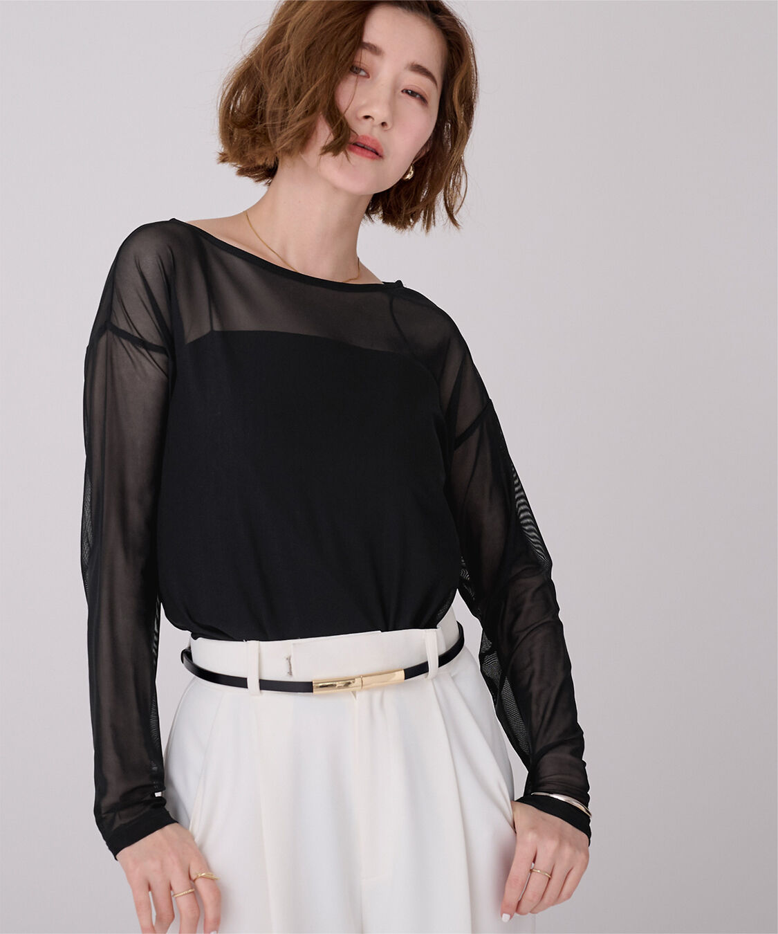 ur's「シアーボートネックプルオーバー」|Tシャツ・カットソー|ブラック