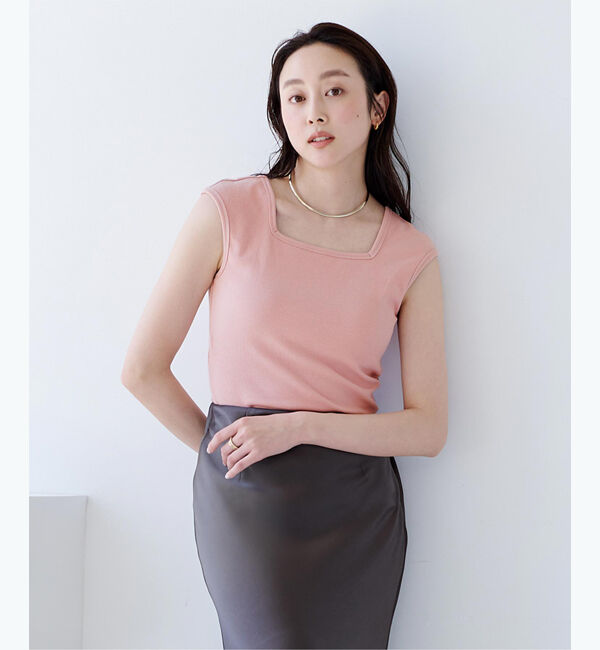 ur's「カップ付スクエアネックトップス/タンクトップ」|タンクトップ|ピンク