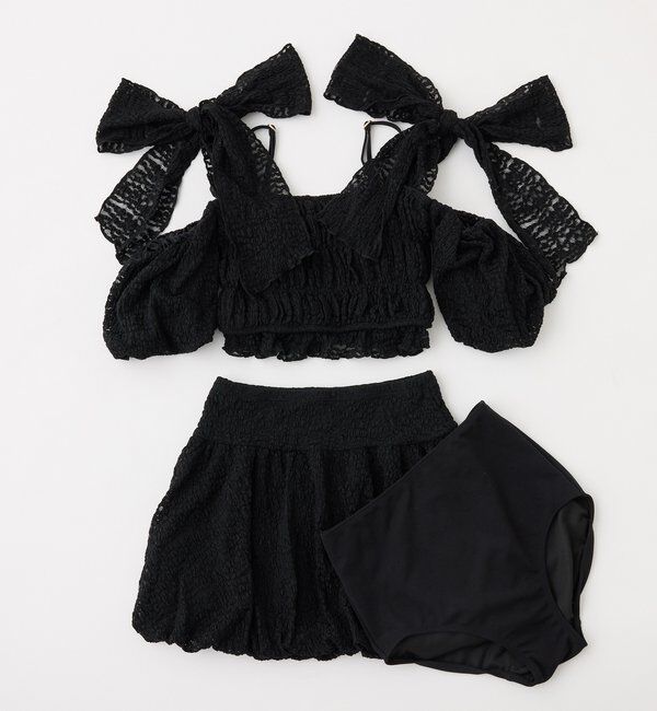  「swimwear/シャーリングオフショル-バルーンミニスカート（3点セット)」|その他|