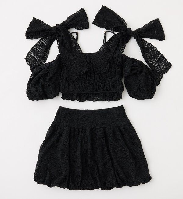  「swimwear/シャーリングオフショル-バルーンミニスカート（3点セット)」|その他|