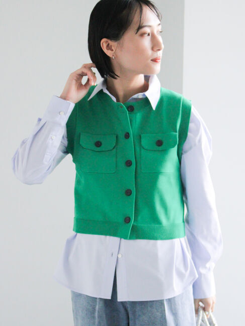 Te chichi「ポケット付きニットベスト」|ニット・セーター|グリーン