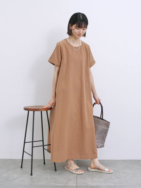 Samansa Mos2 blue「【イージーケア】リネン混マキシフレアワンピース」|ワンピース|