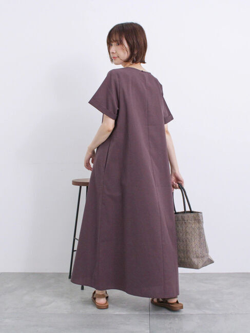Samansa Mos2 blue「【イージーケア】リネン混マキシフレアワンピース」|ワンピース|