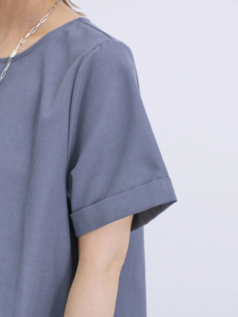 Samansa Mos2 blue「【イージーケア】リネン混マキシフレアワンピース」|ワンピース|