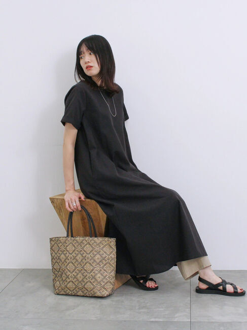 Samansa Mos2 blue「【イージーケア】リネン混マキシフレアワンピース」|ワンピース|