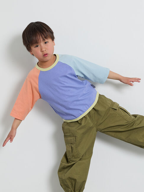 Samansa Mos2 Lagom「クレイジー配色7分袖ラグランT」|Tシャツ・カットソー|ブルー