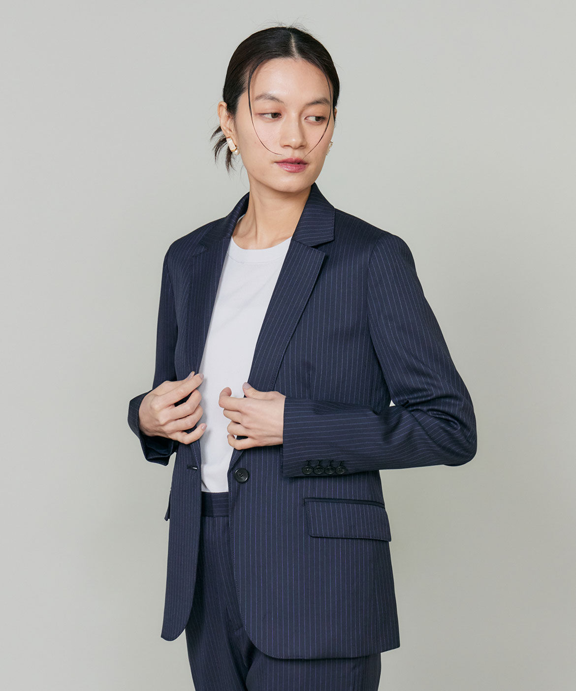 INED「シルクウールストライプシングルジャケット」|テーラードジャケット|