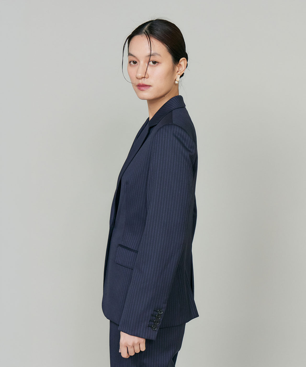 INED「シルクウールストライプシングルジャケット」|テーラードジャケット|