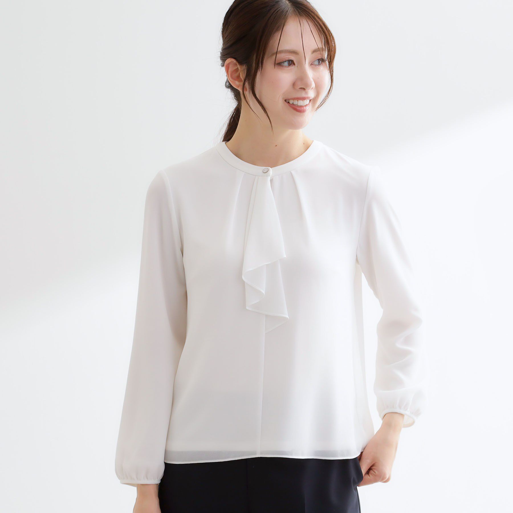 Reflect「フロントフリルシフォンブラウス」|シャツ・ブラウス|アイボリー(004)