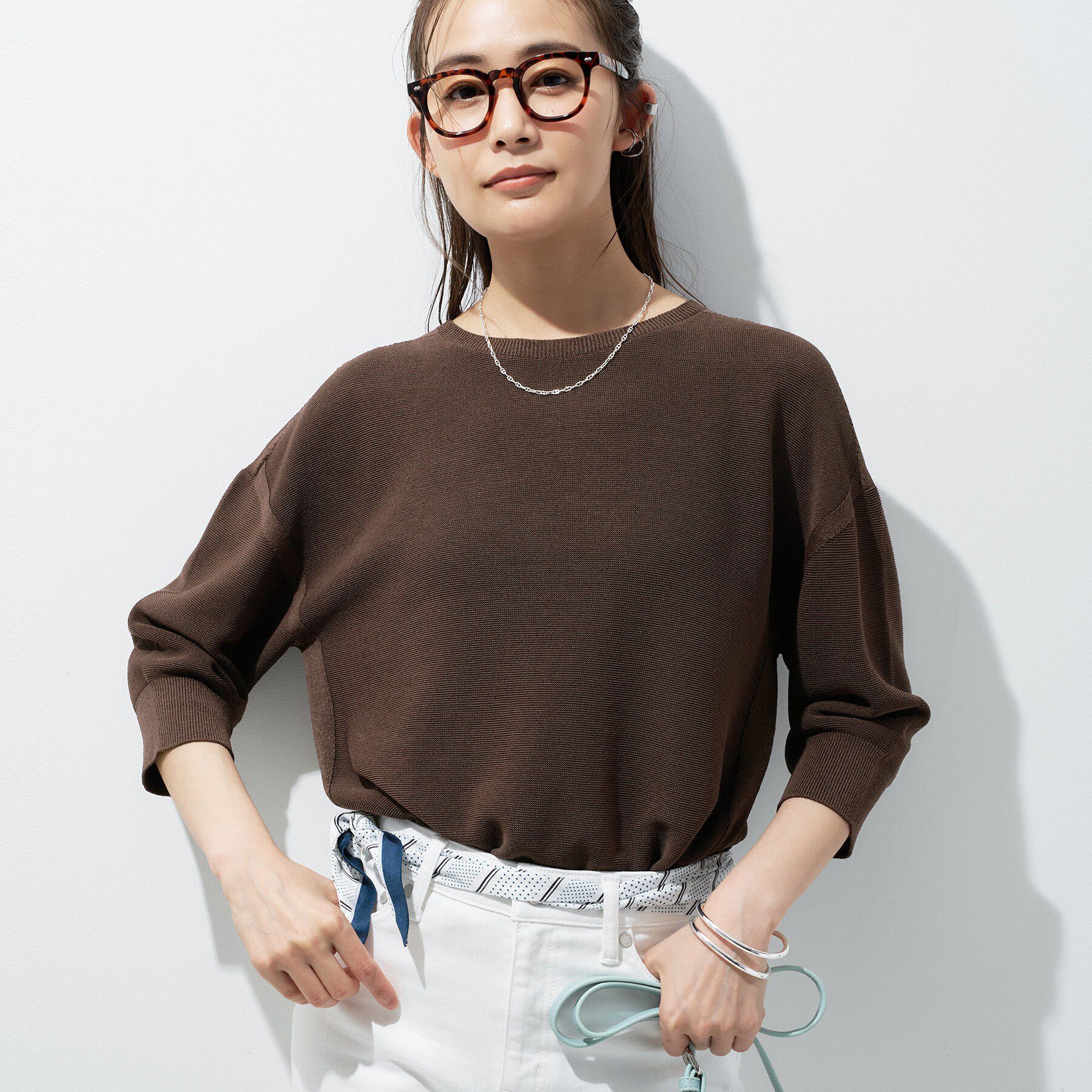 INDIVI「【洗える／ドライタッチ／和紙混】ガーター編みニット」|ニット・セーター|ブラウン(044)