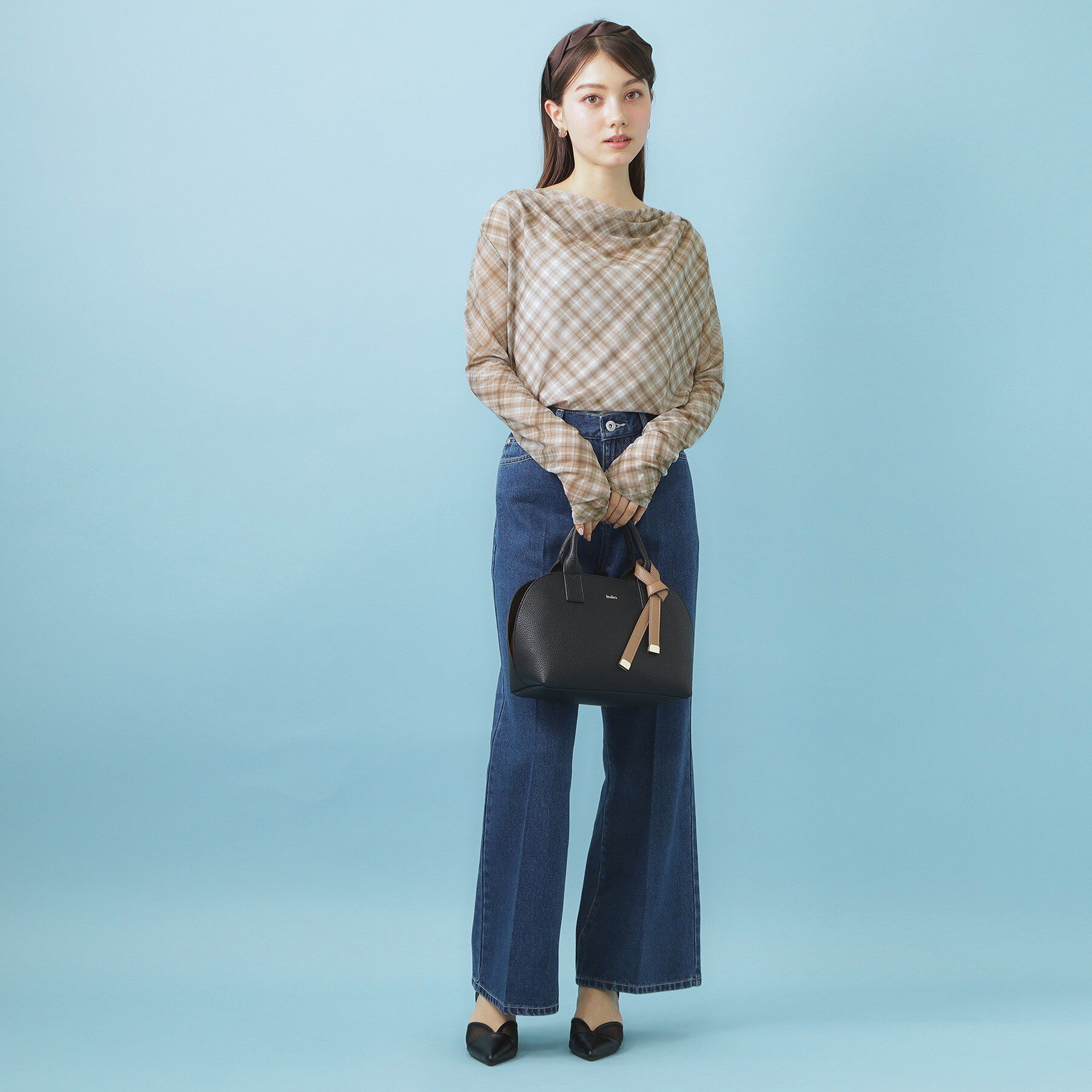 index「シアーチェックドレープネックトップス【洗濯機OK】」|Tシャツ・カットソー|