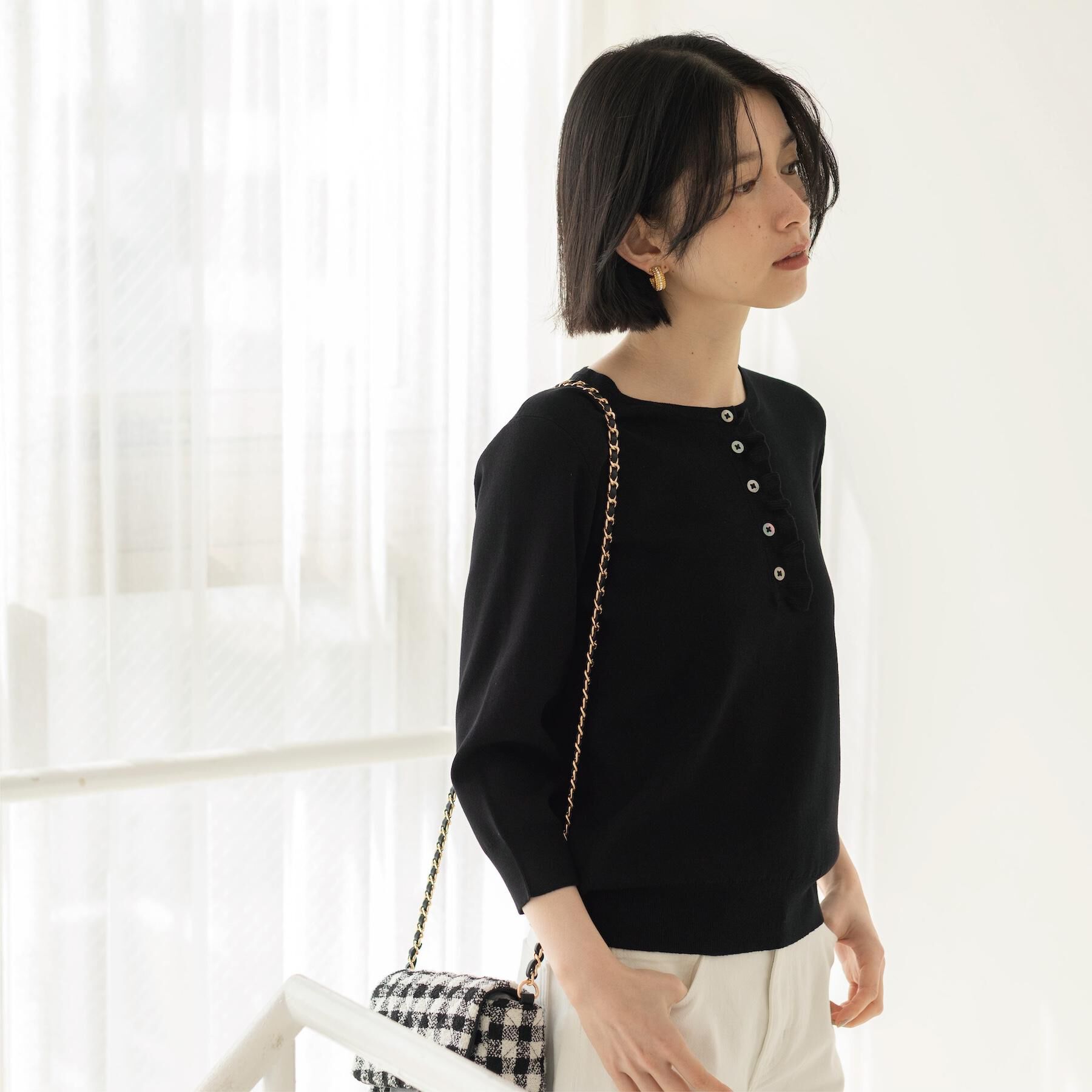 OPAQUE.CLIP「フリルヘンリーネックニット【洗濯機OK/抗ピル】」|ニット・セーター|