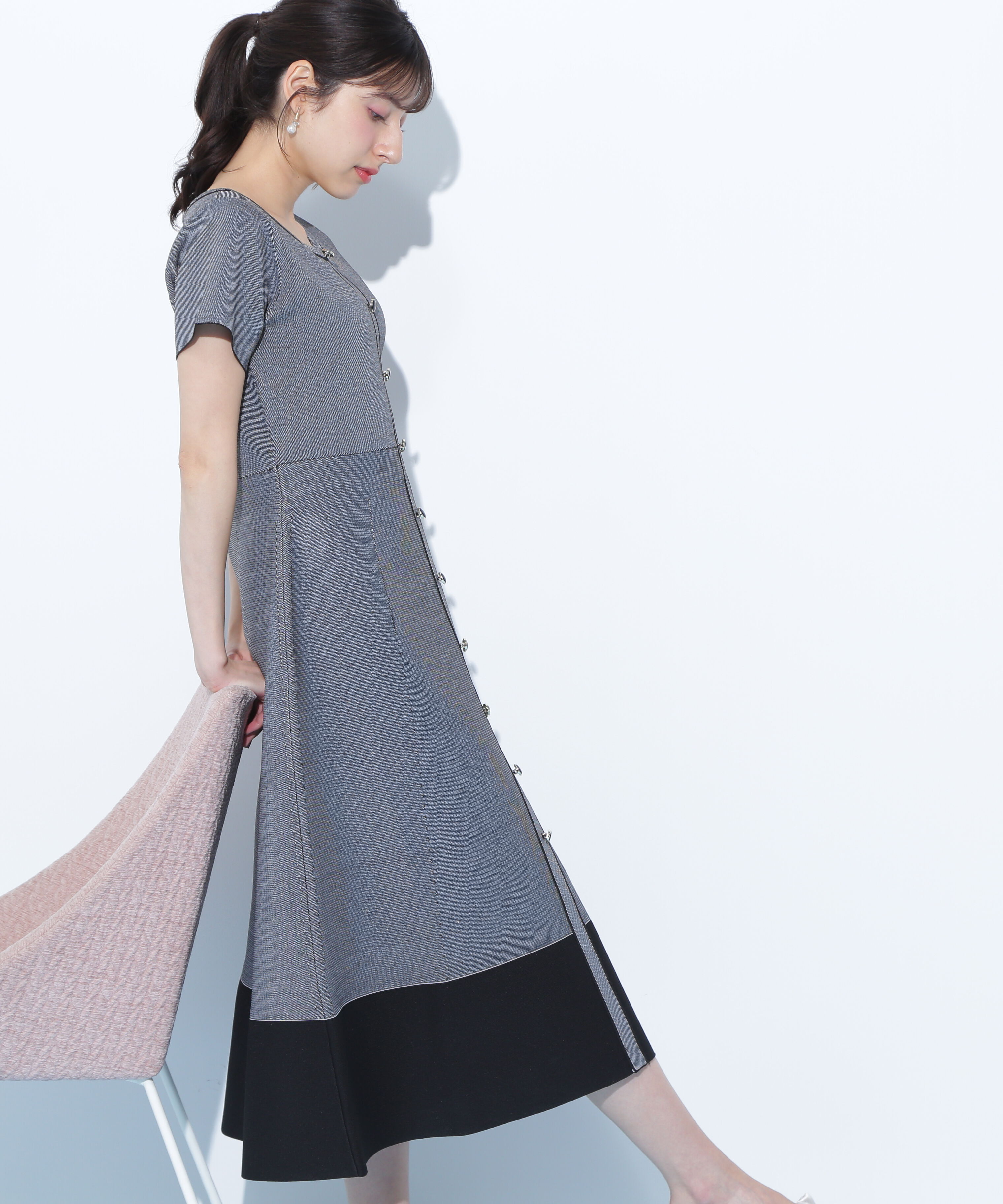  「半袖フレアニットワンピース」|ワンピース|