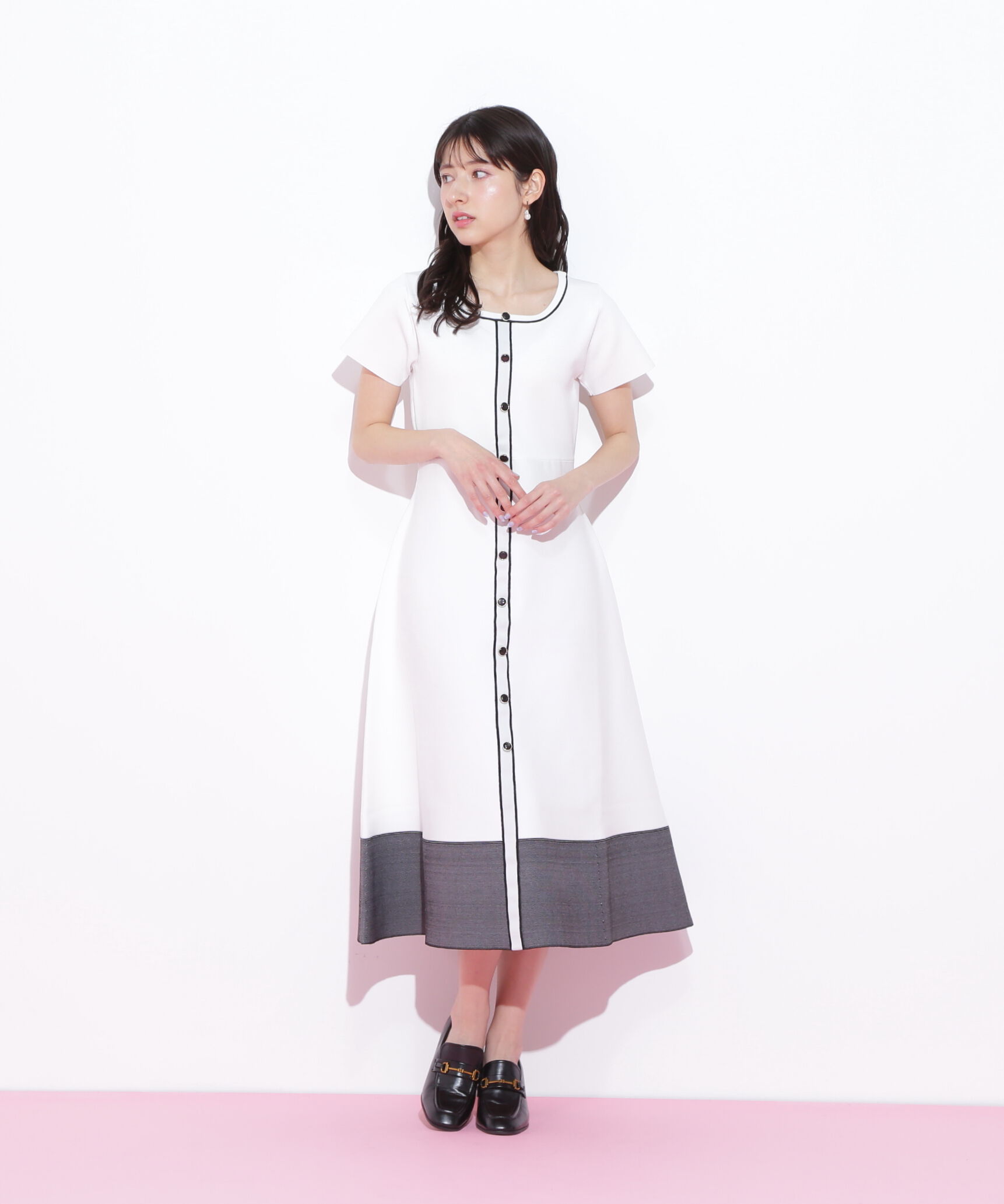  「半袖フレアニットワンピース」|ワンピース|