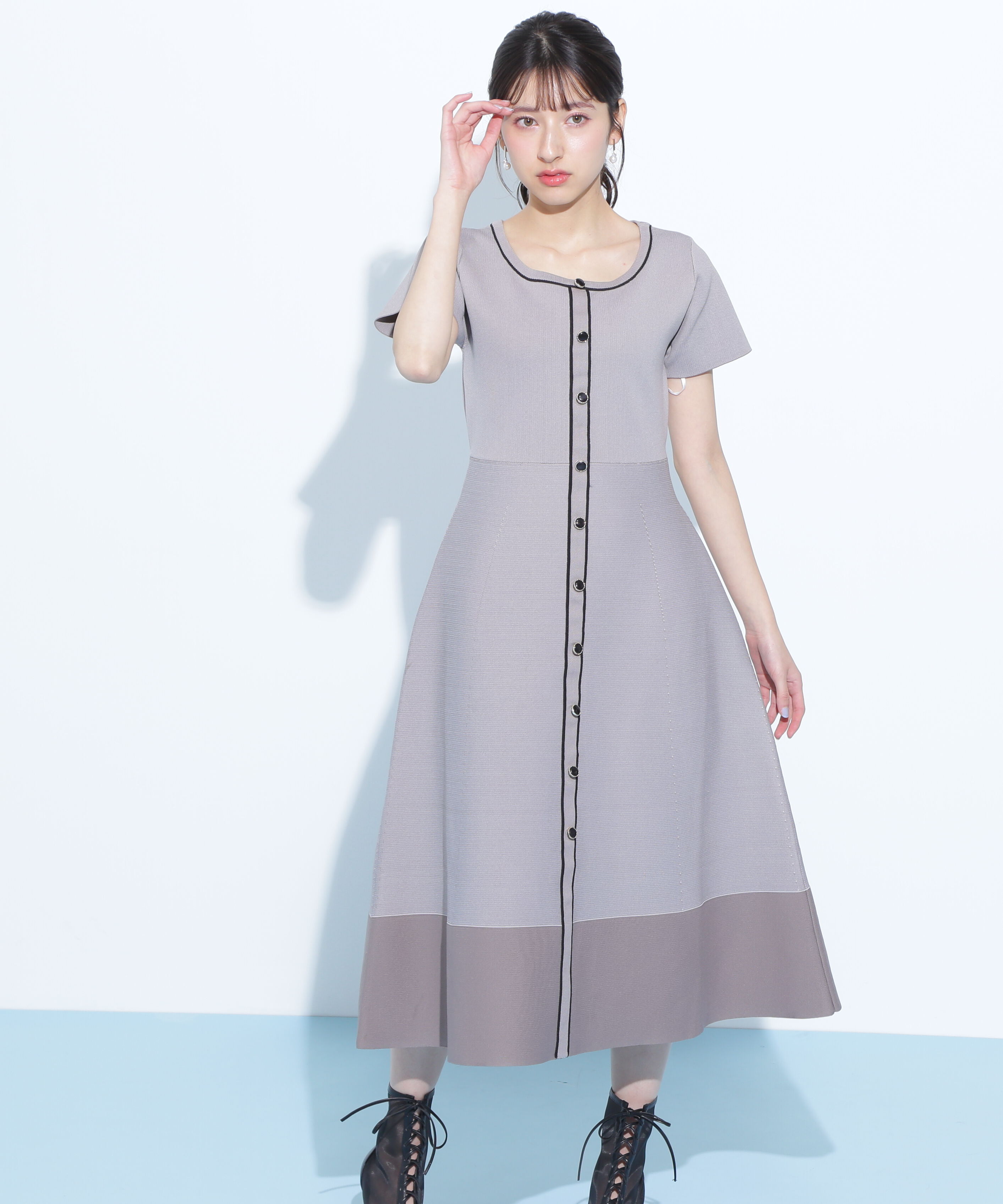  「半袖フレアニットワンピース」|ワンピース|