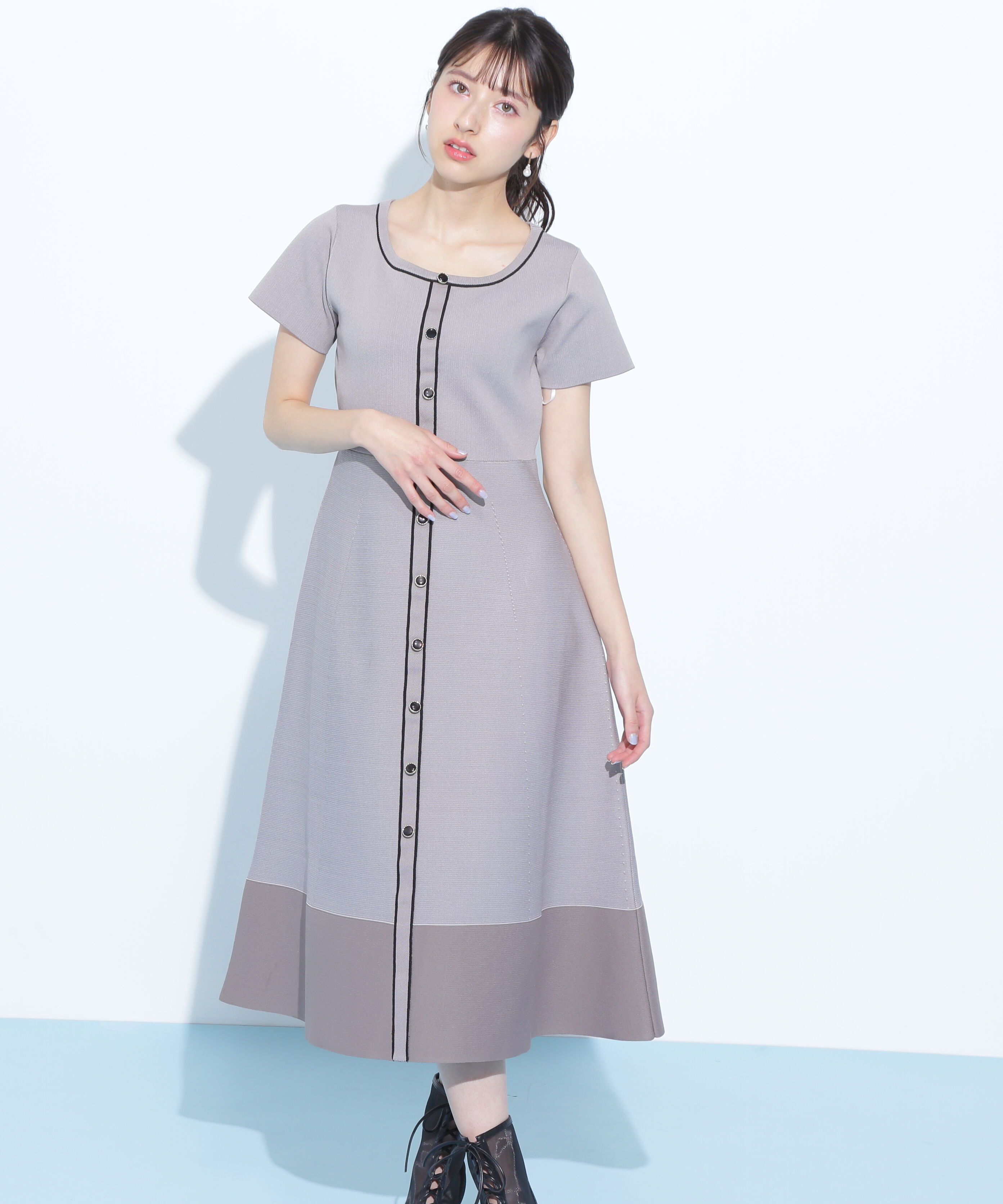  「半袖フレアニットワンピース」|ワンピース|