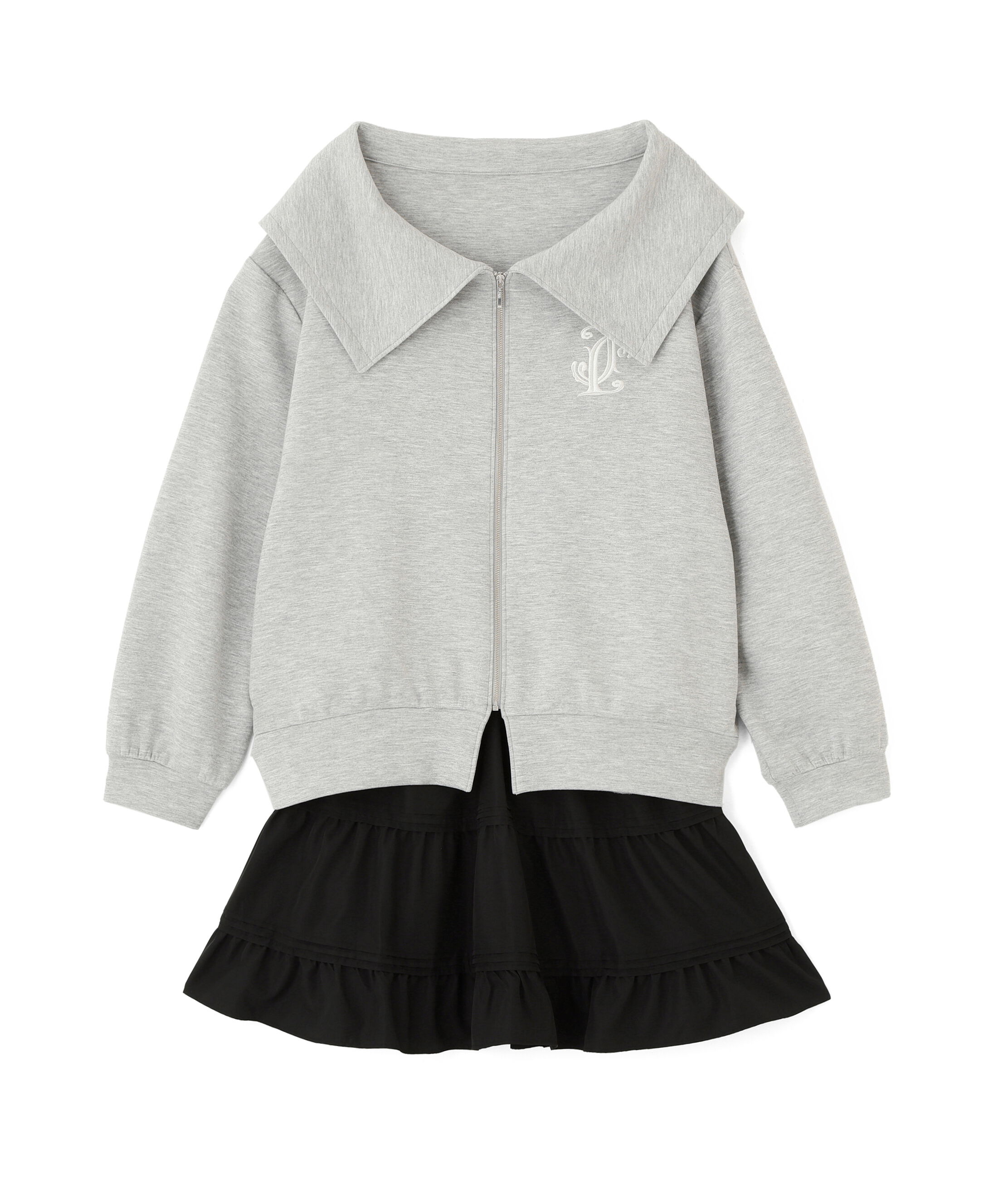  「ビッグカラーパーカーティアードミニスカートセット」|ワンピース|グレー