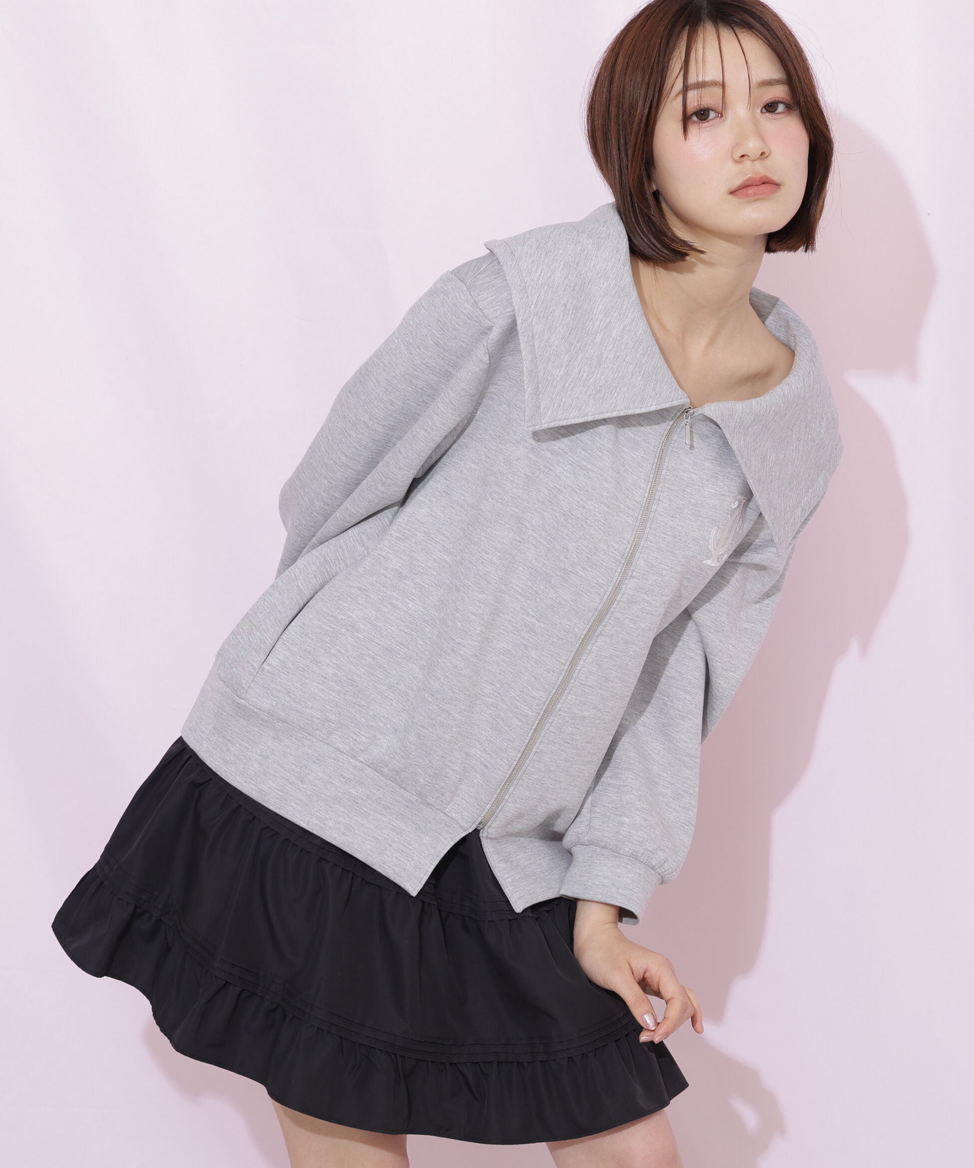  「ビッグカラーパーカーティアードミニスカートセット」|ワンピース|