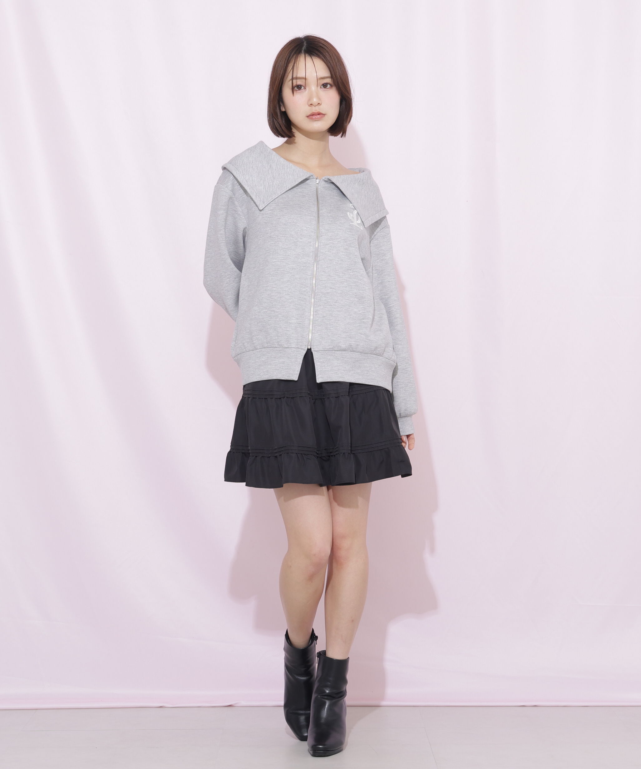  「ビッグカラーパーカーティアードミニスカートセット」|ワンピース|