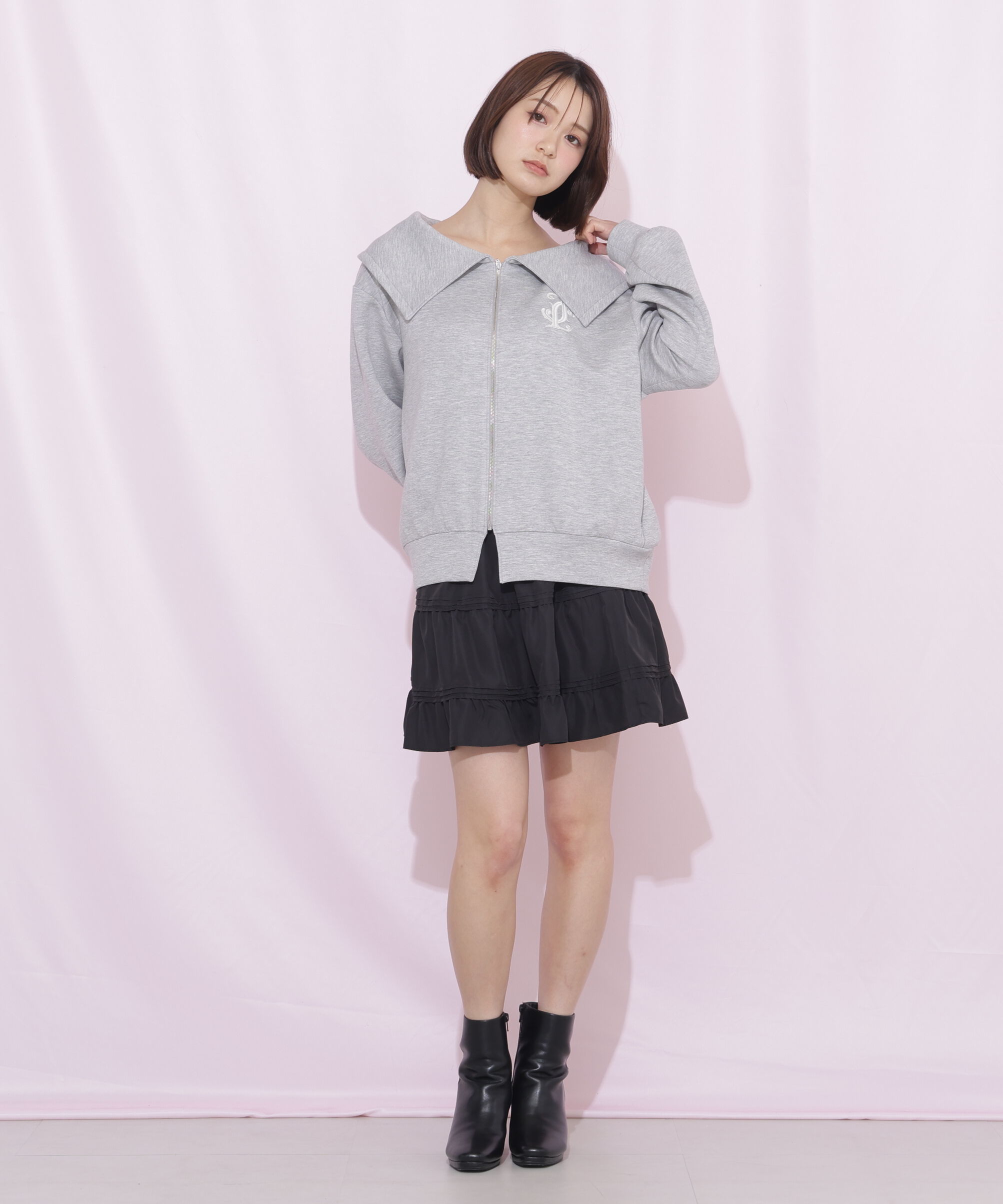  「ビッグカラーパーカーティアードミニスカートセット」|ワンピース|