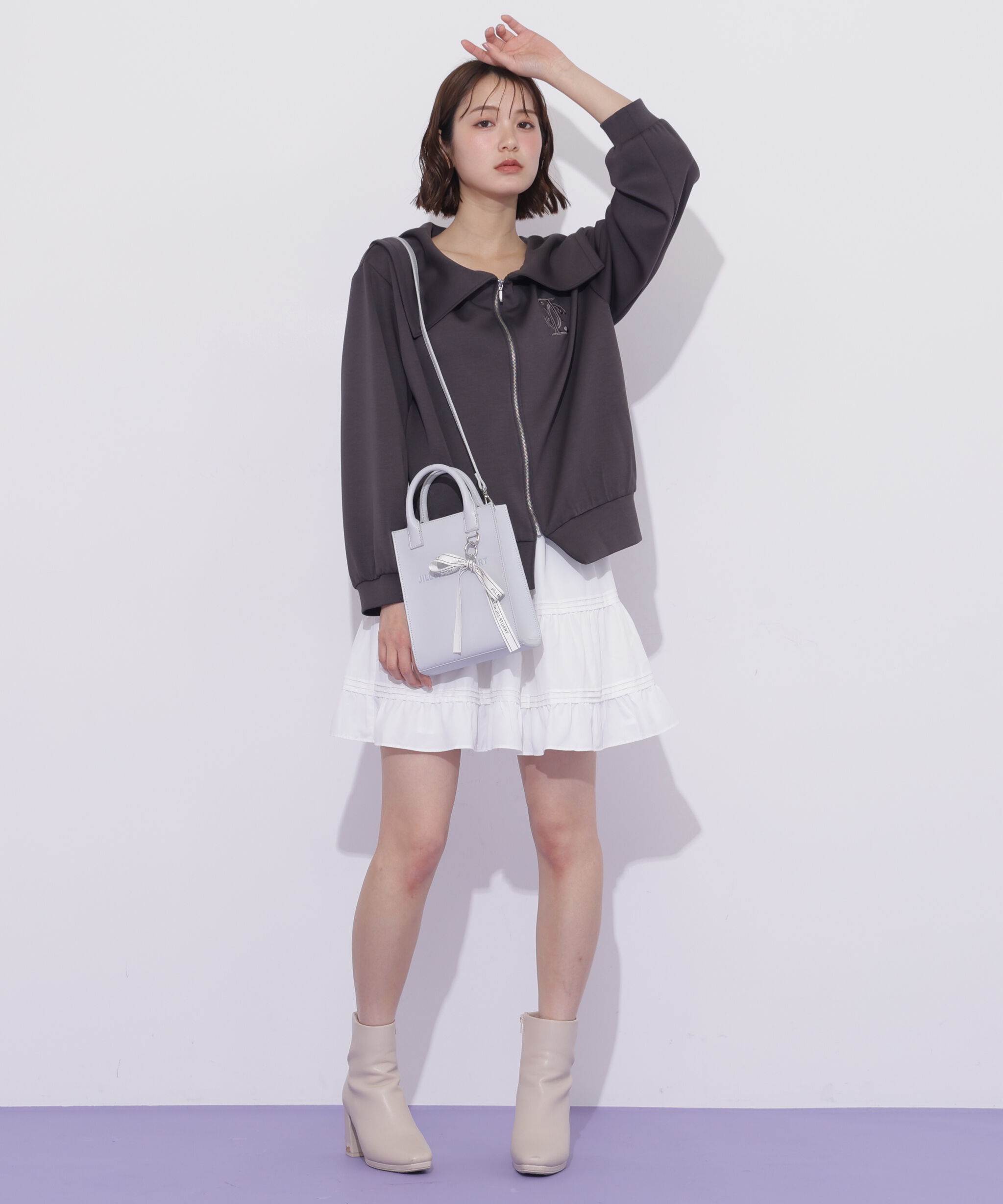  「ビッグカラーパーカーティアードミニスカートセット」|ワンピース|