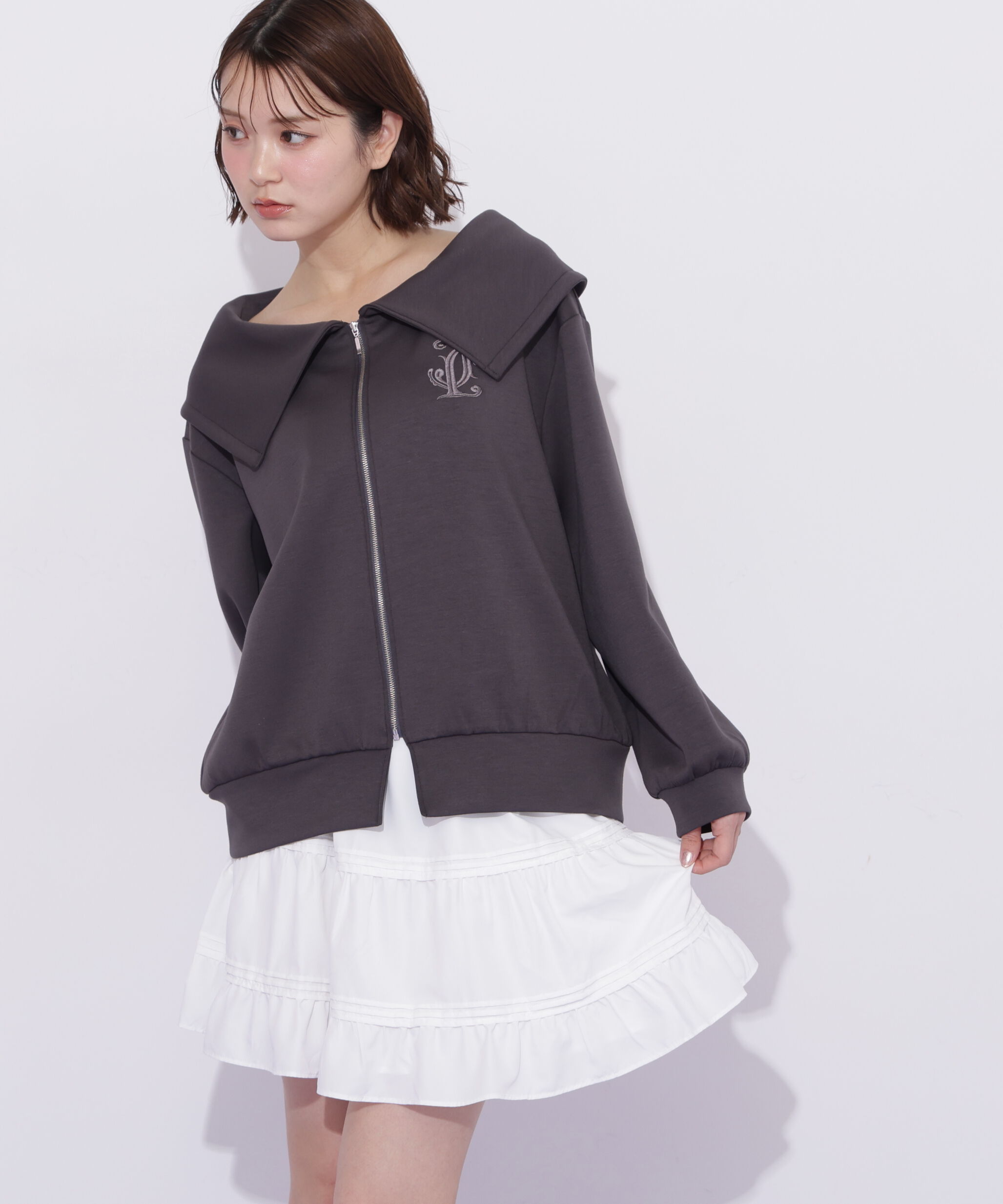  「ビッグカラーパーカーティアードミニスカートセット」|ワンピース|