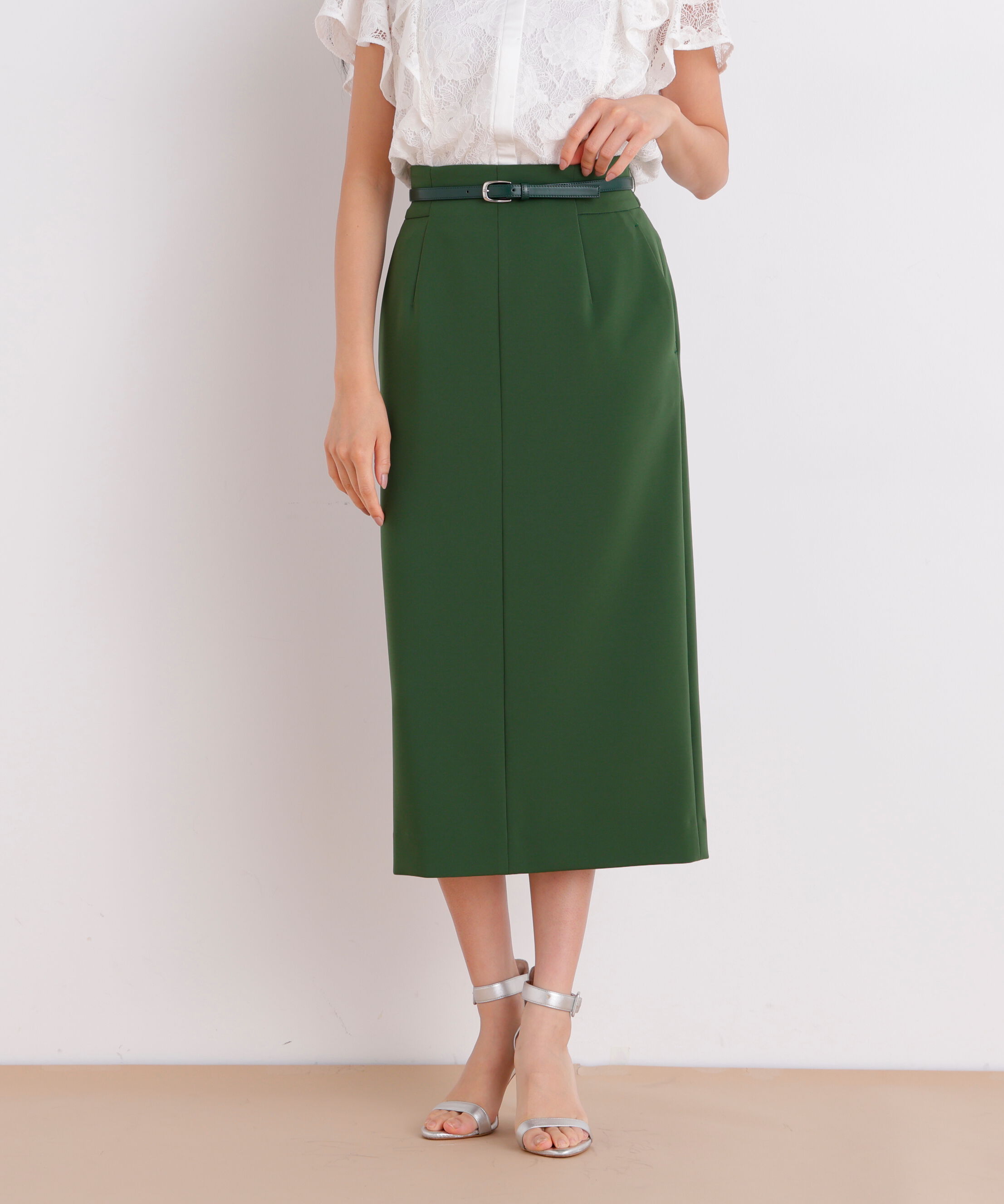  「ベルト付きストレッチスカート」|スカート|