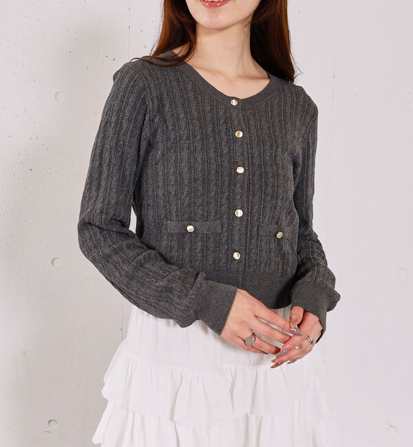 archives「【ＯＮかわ】ランダムケーブル金ボタンニットカーディガン」|カーディガン|GRAY
